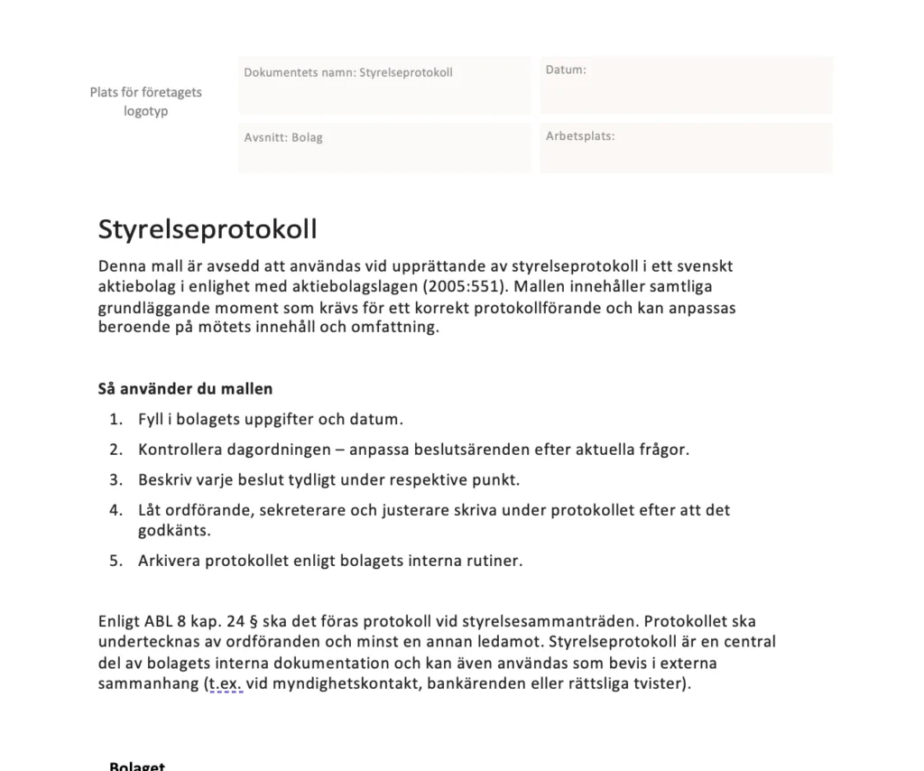 styrelseprotokoll