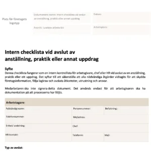 Intern checklista vid avslut av anställning, praktik eller annat uppdrag