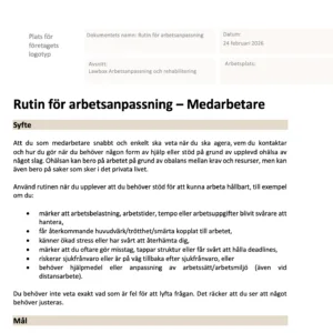 Rutin för arbetsanpassning – Medarbetare