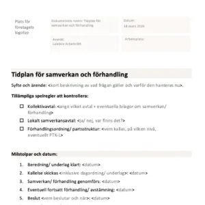Tidplan för samverkan och förhandling