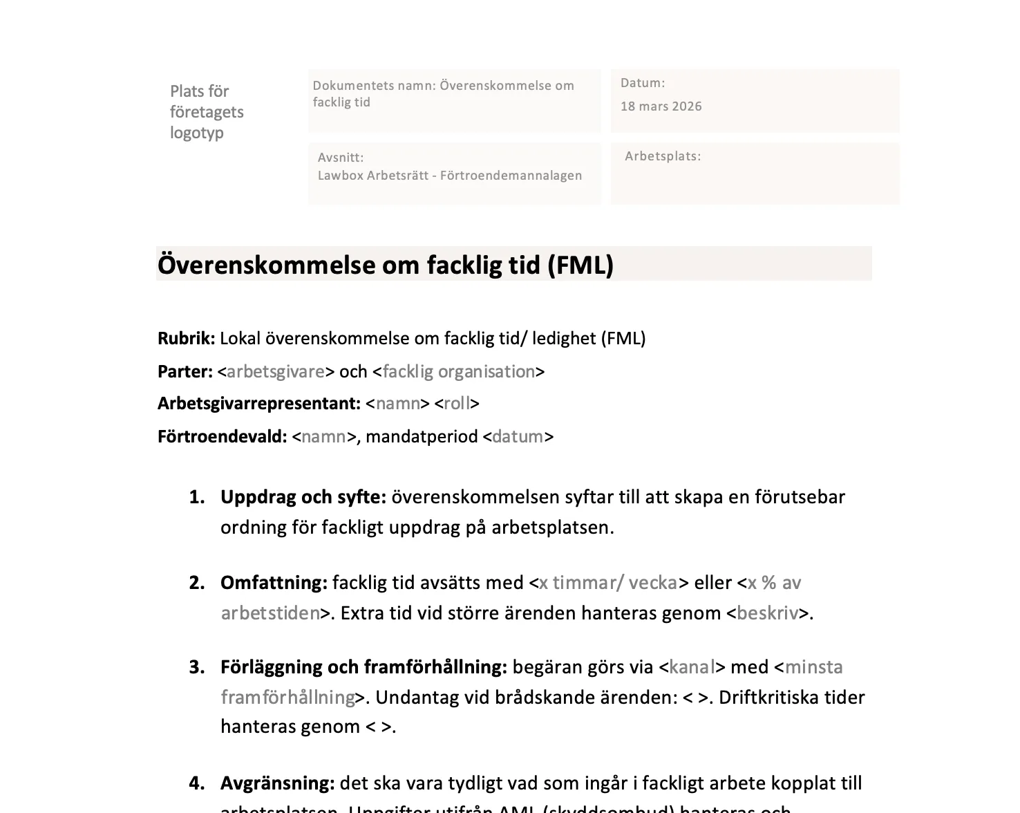 Överenskommelse om facklig tid