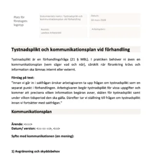 Tystnadsplikt och kommunikationsplan vid förhandling
