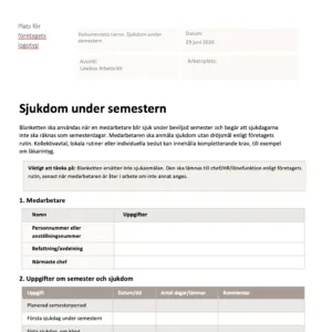 sjukdom under semestern