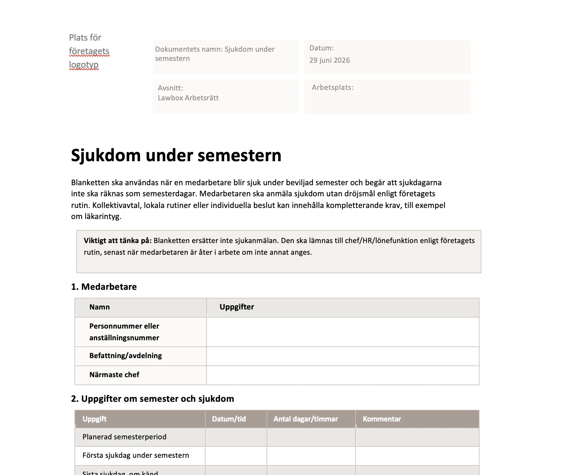Sjukdom under semestern
